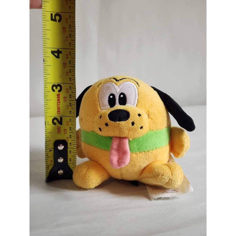 Disney Pluto Puffy Plush Mini Stuffed Animal Yellow Dog Green Collar DN 24806 - Picture 3 of 3